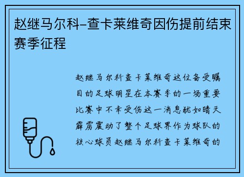 赵继马尔科-查卡莱维奇因伤提前结束赛季征程