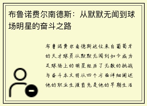 布鲁诺费尔南德斯：从默默无闻到球场明星的奋斗之路