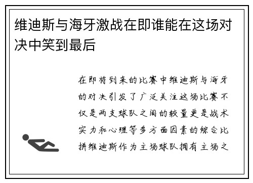 维迪斯与海牙激战在即谁能在这场对决中笑到最后