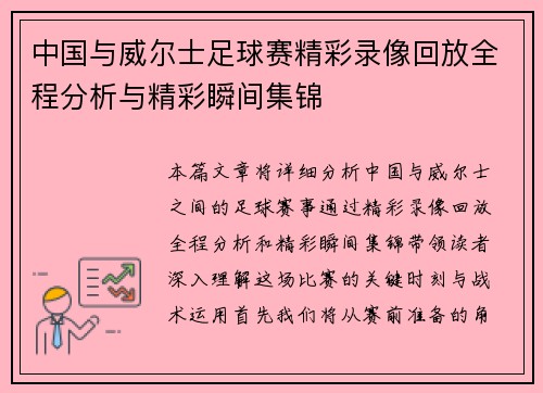 中国与威尔士足球赛精彩录像回放全程分析与精彩瞬间集锦