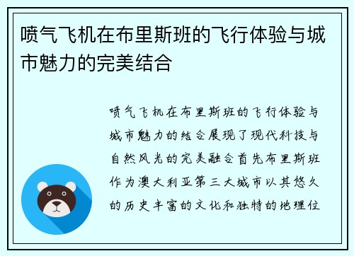 喷气飞机在布里斯班的飞行体验与城市魅力的完美结合