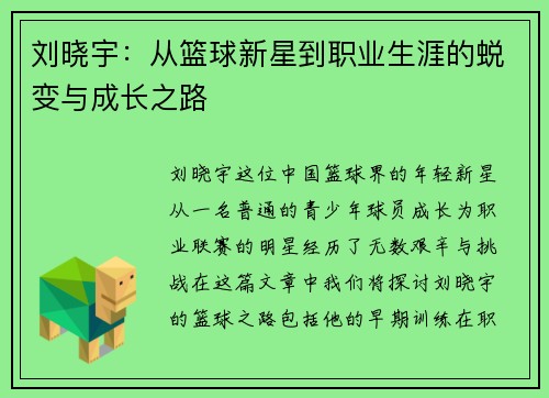 刘晓宇：从篮球新星到职业生涯的蜕变与成长之路